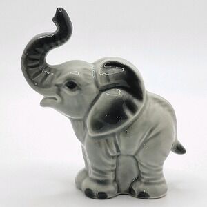 Goebel Elephant Figurine West Germany #535 Gray Porcelain Trunk Up Vintage